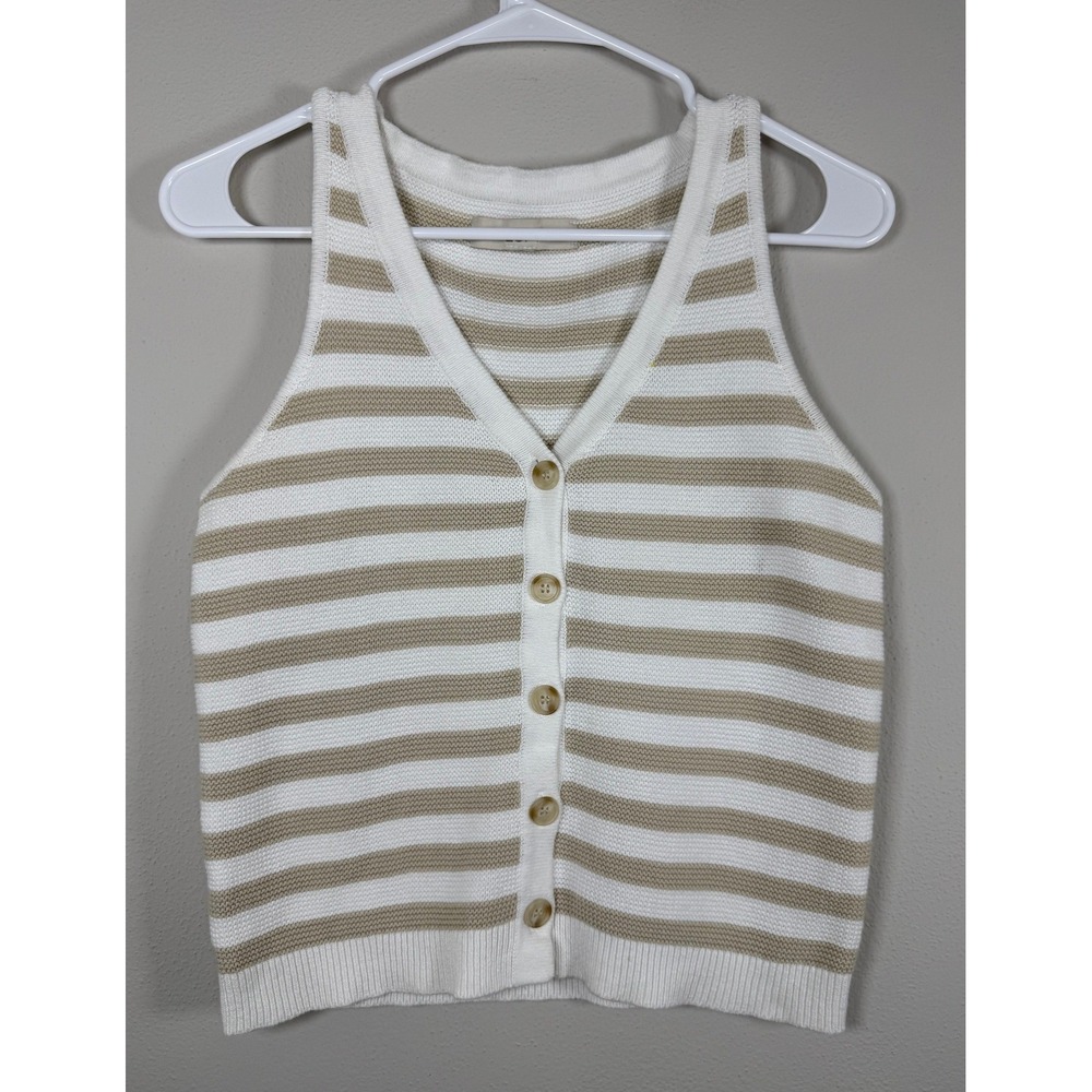 LOFT Striped Knit Vest Women S Button Front Preppy Coastal Minimalist Academia